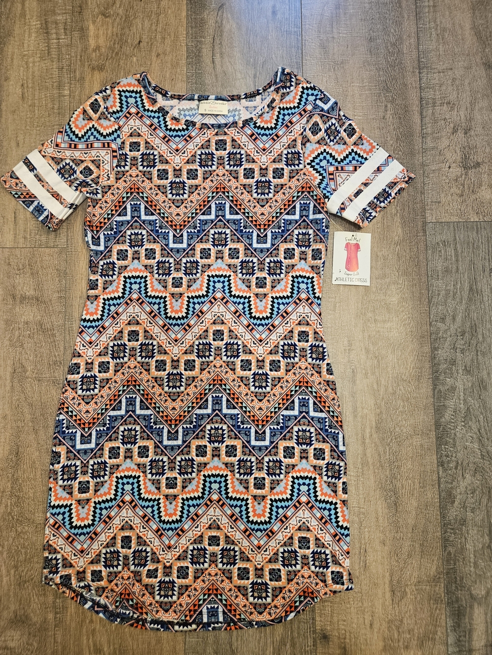 Bobbie Brooks Orange & Blue Aztec Print Short Sleeve Mini Dress